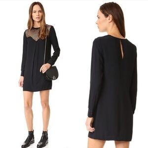 A.L.C. Black Silk Crochet Crepe Minimalist Long Sleeve Cocktail Dress Size 6
